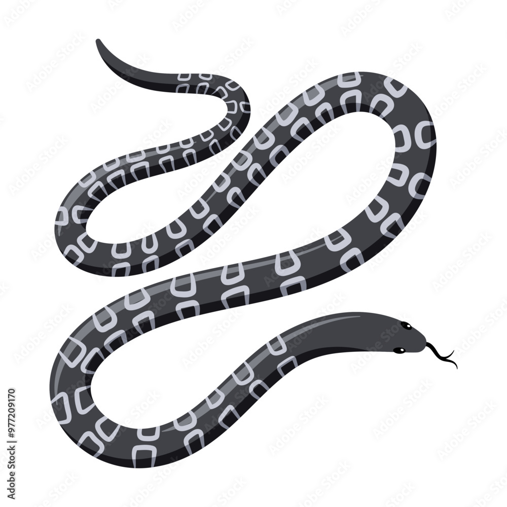 Naklejka premium Black exotic tropical snake. Cartoon flat illustration