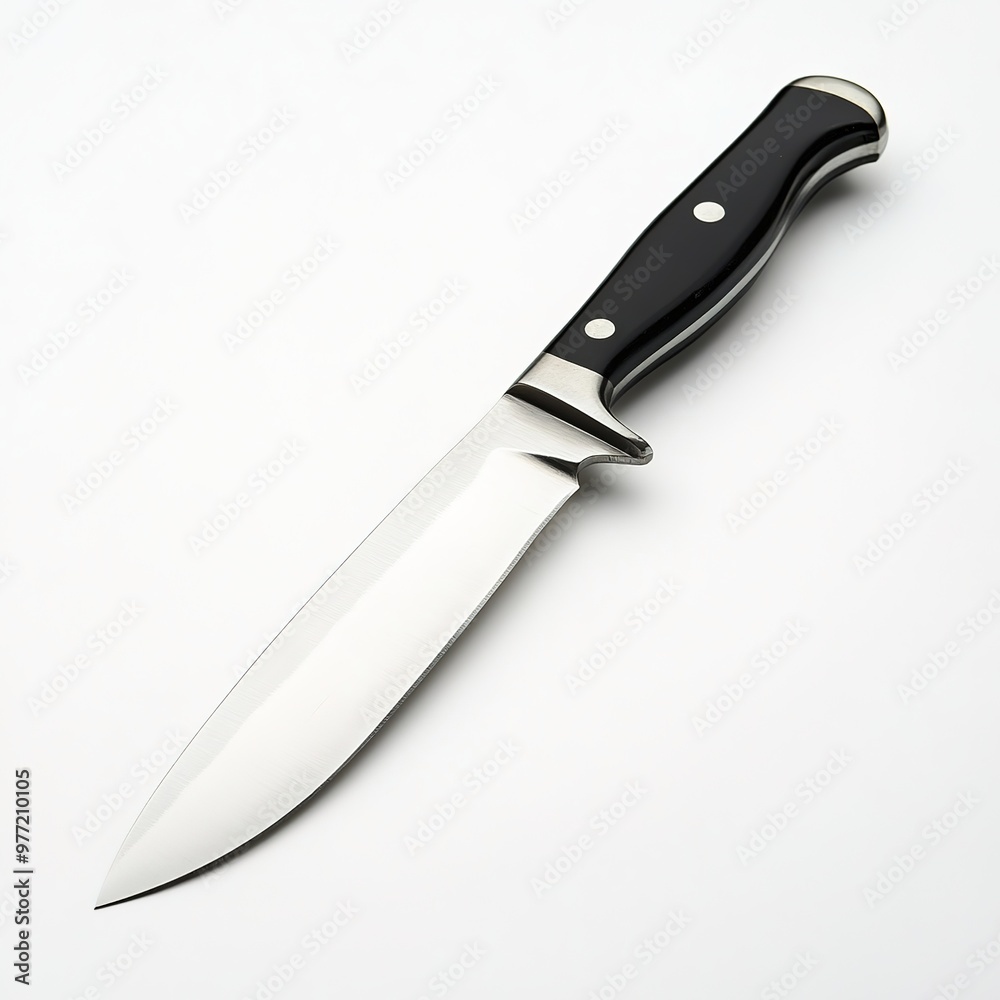 A sleek and modern kitchen knife, showcasing its sharp blade and ergonomic handle, perfect for culinary tasks and kitchenware promotion. A sleek and modern kitchen knife, showcasing its sharp blade and ergonomic handle, perfect for culinary tasks and kitchenware promotion.