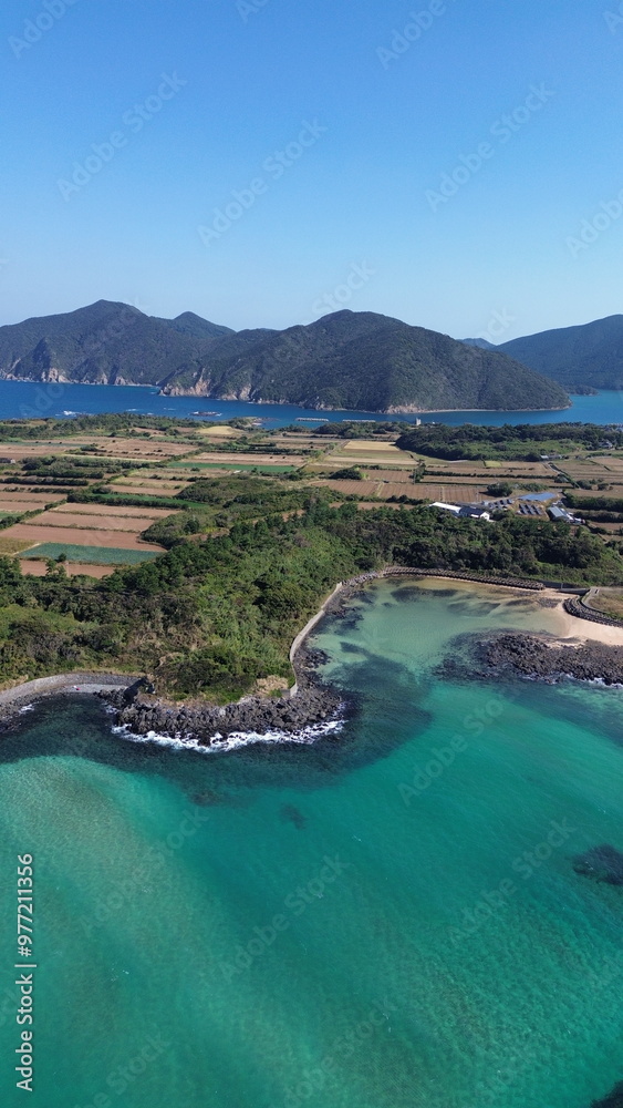 Naklejka premium Drone view of Goto Fukue island, Nagasaki, Japan