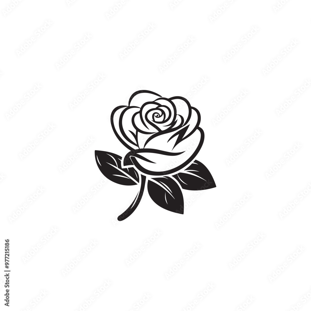 Simple Black Rose Silhouette with White Background - Vector Graphic. Simple Black Rose Silhouette with White Background - Vector Graphic.