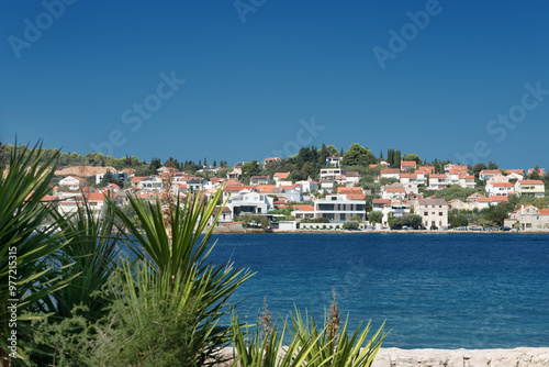 Preko and waterfront summer view, Island of Ugljan, Island of Ugljan waterfront from Galovac island , Preko in Dalmatia region, Croatia photo