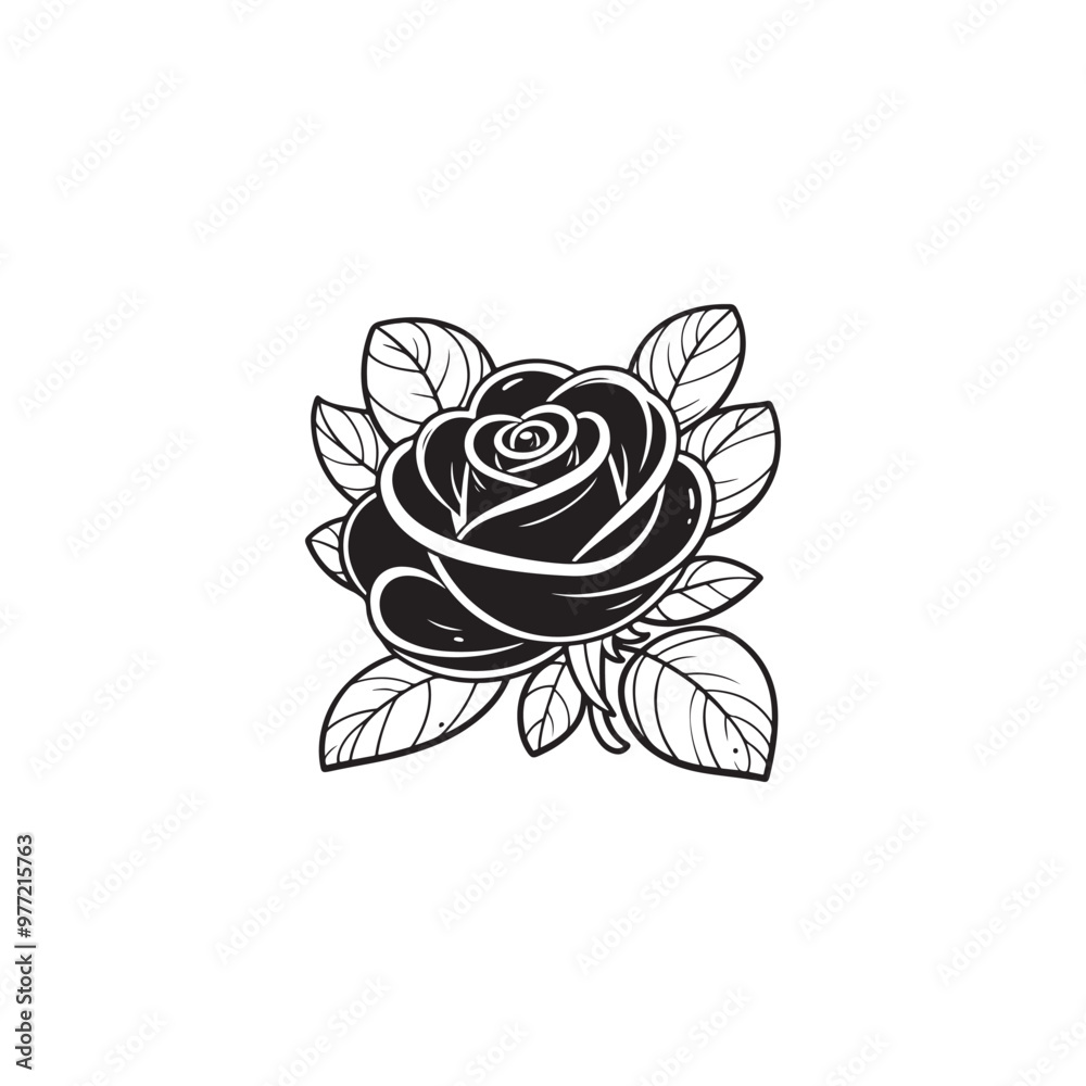 Isolated Black Rose Silhouette on White Background - Vector Outline. Isolated Black Rose Silhouette on White Background - Vector Outline.