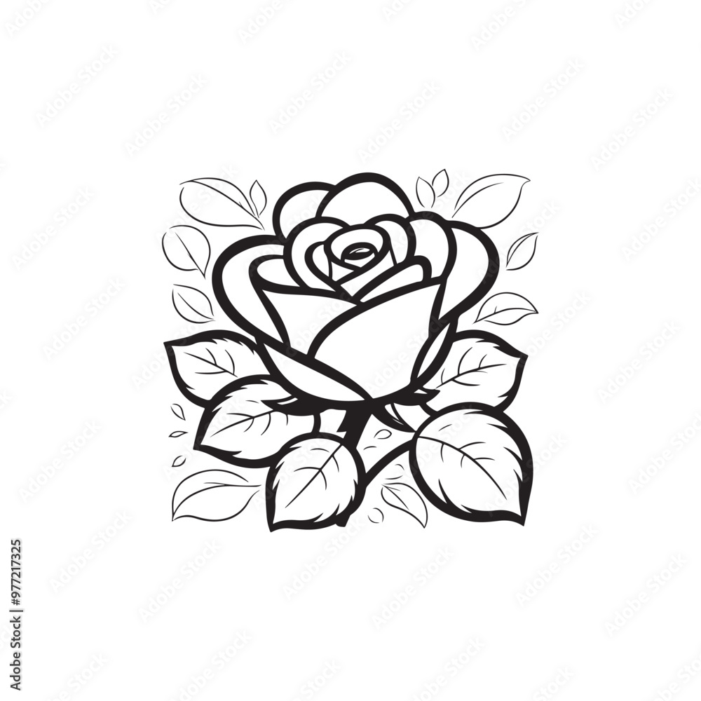 Elegant Rose Silhouette - Black and White Isolated Vector. Elegant Rose Silhouette - Black and White Isolated Vector.