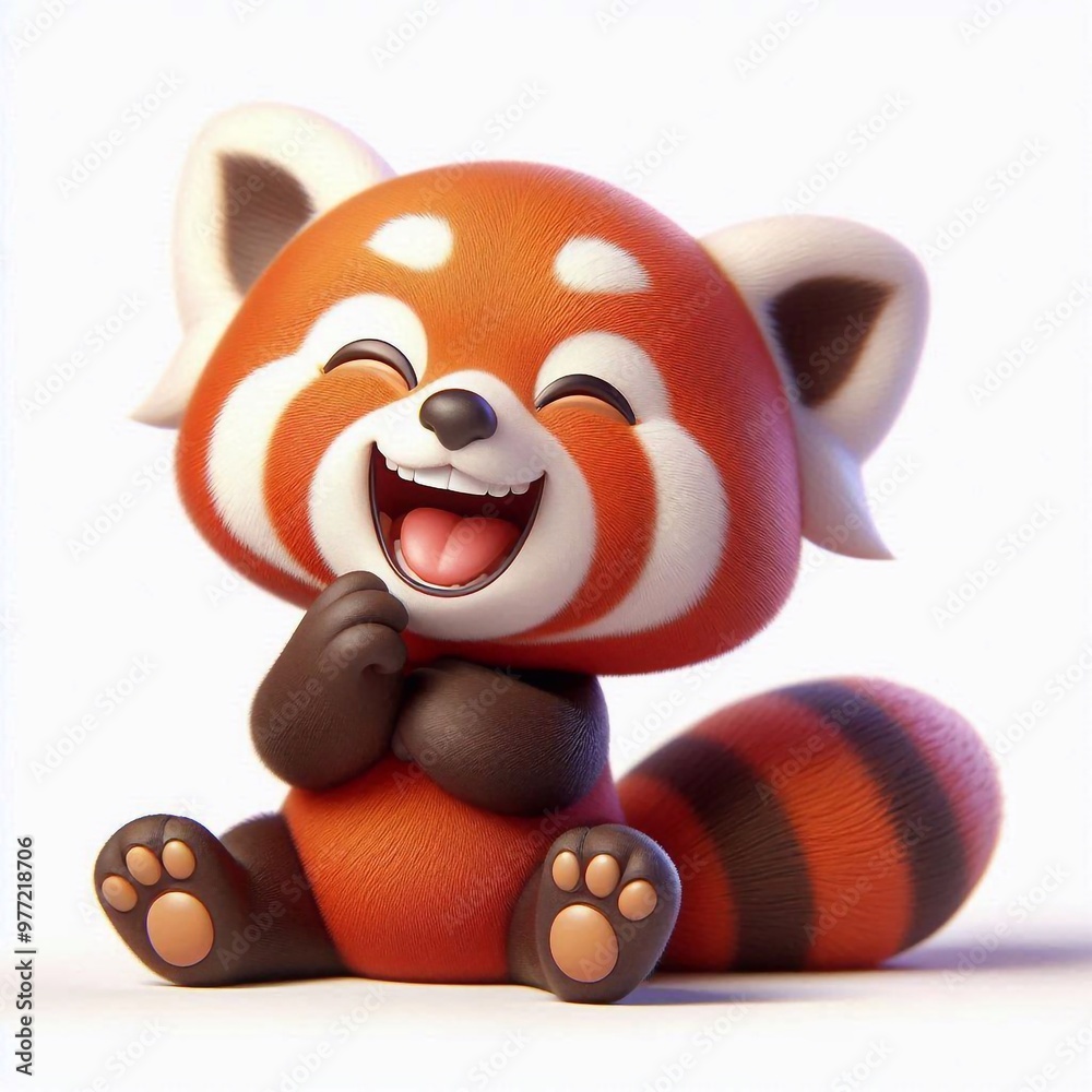 3D lachender roter Panda, weißer Hintergrund