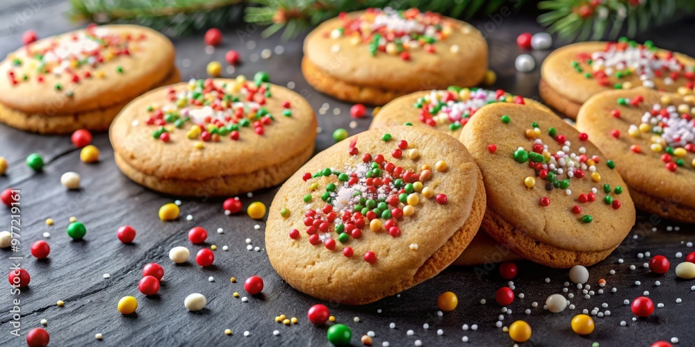 Honey and spice infused cookies sprinkled with festive sprinkles Honey and spice infused cookies sprinkled with festive sprinkles
