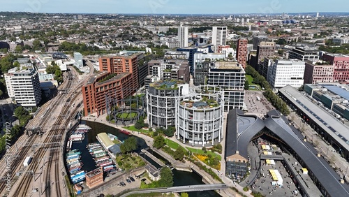 Canvas Print Gasholder park London Kings Cross drone,aerial ..
