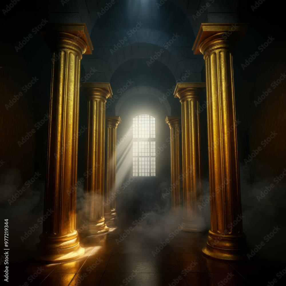 Naklejka premium Golden pillars on dark temple