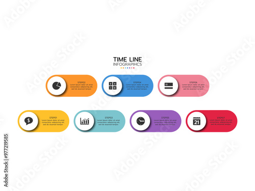 Business infographic templat. Process chart. Abstract elements of graph, diagram with 7 steps, options, parts or processes. Vector business template for presentation. Creative concept for infographic.