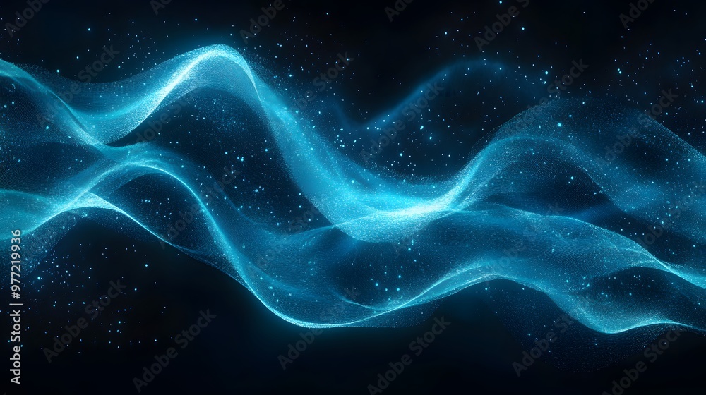 custom made wallpaper toronto digitalAn ethereal blue energy wave glows against a black background, featuring dynamic flow and smooth curves, creating a vibrant sci-fi aesthetic with abstract digital art.