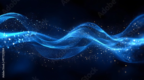 An ethereal blue energy wave glows against a black background, featuring dynamic flow and smooth curves, creating a vibrant sci-fi aesthetic with abstract digital art.