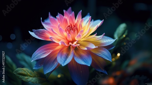 Vibrant Dahlia Flower in the Dark