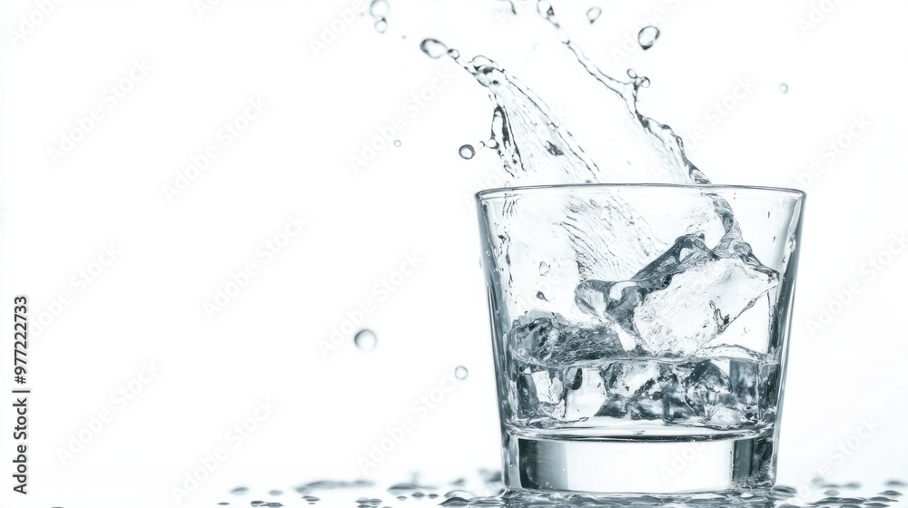 A close-up of a vodka shot being poured into a glass, with visible motion and splashes, isolated on white. A close-up of a vodka shot being poured into a glass, with visible motion and splashes, isolated on white.