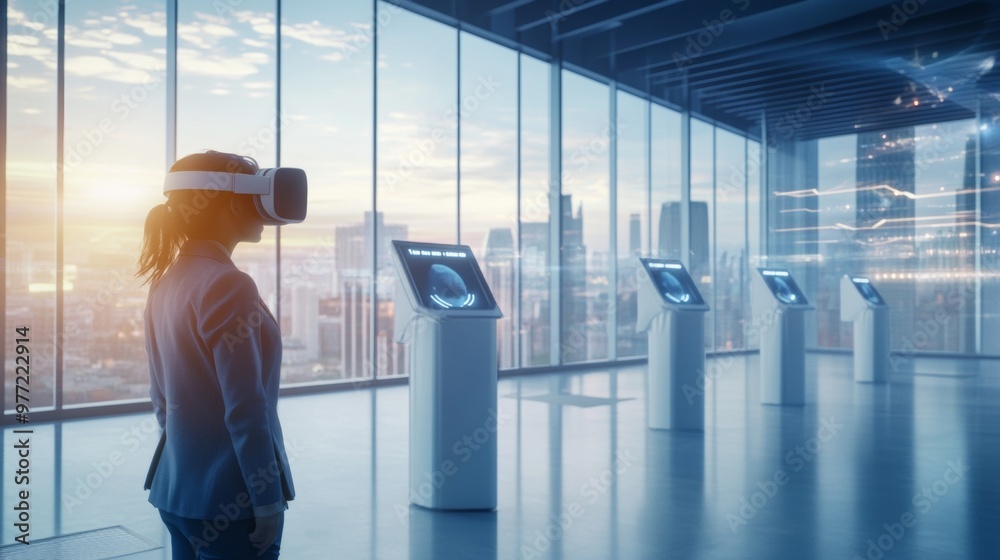 Fototapeta premium A futuristic voting station with virtual reality interfaces