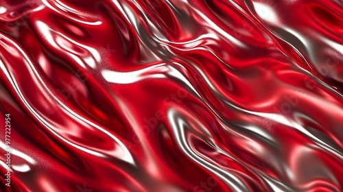 Red Metallic Waves Background with Shiny Chrome Effects. Abstract red metallic background with shiny waves. Red Chrome Waves Background.