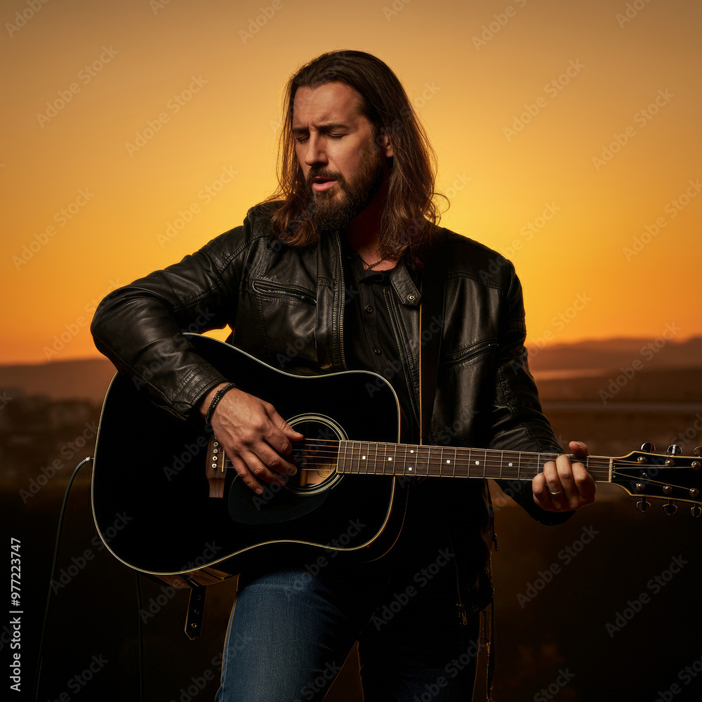 Obraz premium silhouette of a male singer playing guitar