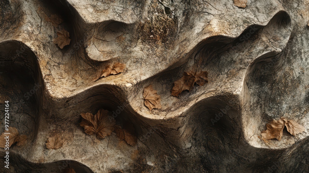 Organic flowing shapes, close-up of natural textures, earthy tones of soil and leaves, soft curves with sharp details, vibrant lighting, digital art. Organic flowing shapes, close-up of natural textures, earthy tones of soil and leaves, soft curves with sharp details, vibrant lighting, digital art.