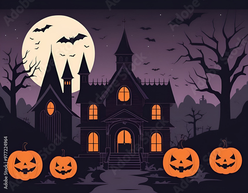 halloween background with pumpkin, halloween background with house, halloween background with pumpkin and bats