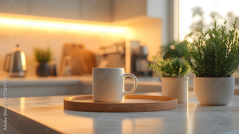 A bright modern kitchen interior showcases a marble countertop and wood grain textures, designed with clean lines and soft ambient lighting for a Scandinavian-inspired atmosphere. A bright modern kitchen interior showcases a marble countertop and wood grain textures, designed with clean lines and soft ambient lighting for a Scandinavian-inspired atmosphere.