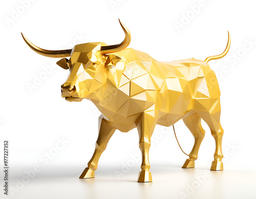 Golden Bull Statue on White Background