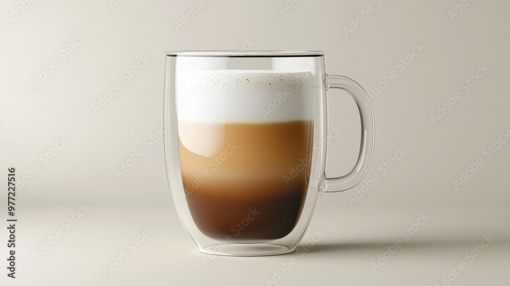 Realistic mockup of a glass coffee mug with a foam design Realistic mockup of a glass coffee mug with a foam design