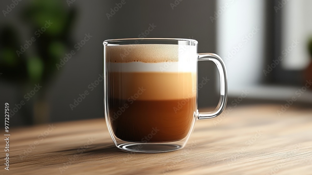 Realistic mockup of a glass coffee mug with a foam design Realistic mockup of a glass coffee mug with a foam design