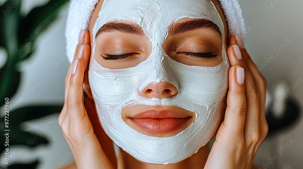 Woman Enjoying a Relaxing Facial Mask Treatment at Home, Surrounded by Plants, in Natural Light for a Rejuvenating Self-Care Experience