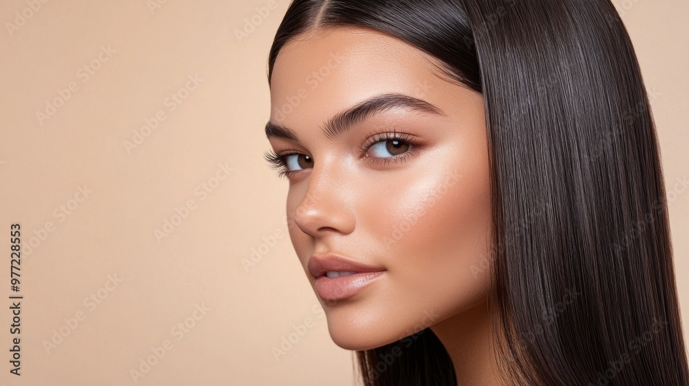 A close-up of a woman with sleek, straight hair styled into a polished look, showcasing healthy shine and smooth texture against a neutral background. A close-up of a woman with sleek, straight hair styled into a polished look, showcasing healthy shine and smooth texture against a neutral background.