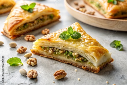 Crispy katayef pastry, oozing with warm cheese and nutty goodness, positioned on a pristine white surface.