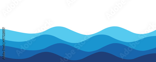 Seamless sea waves layered vector background. Blue ocean waves. Water wave pattern design.