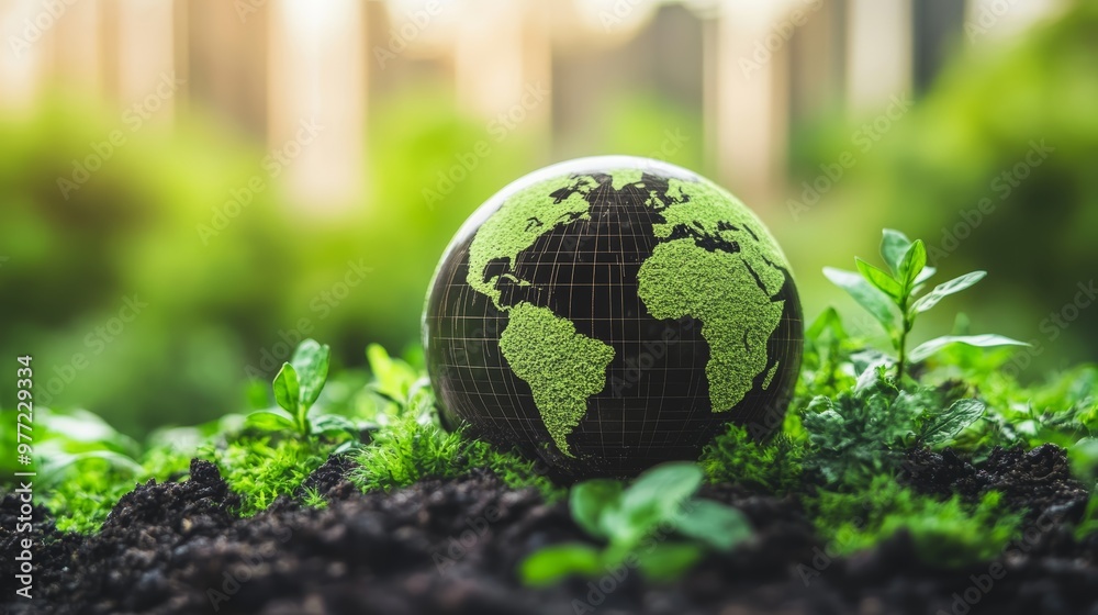 A green globe resting on rich soil, symbolizing the importance of environmental conservation and sustainable living. A green globe resting on rich soil, symbolizing the importance of environmental conservation and sustainable living.