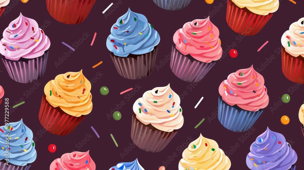 Colorful cupcakes with creamy frosting and sprinkles, perfect for celebrations or dessert-themed designs. Colorful cupcakes with creamy frosting and sprinkles, perfect for celebrations or dessert-themed designs.