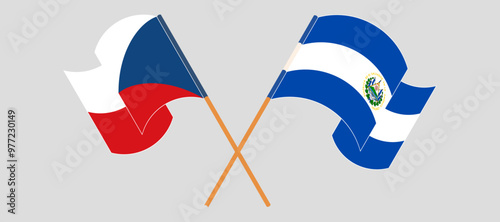 Crossed and waving flags of Czech Republic and Republic of El Salvador. Vector illustration