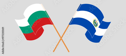 Crossed and waving flags of Bulgaria and Republic of El Salvador. Vector illustration