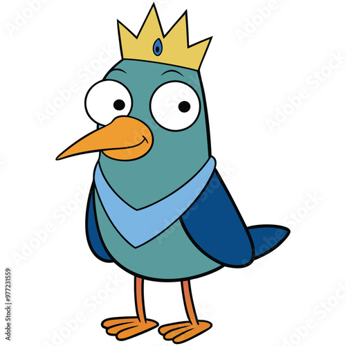 A cartoon drawing of a blue bird with a crown on it photo