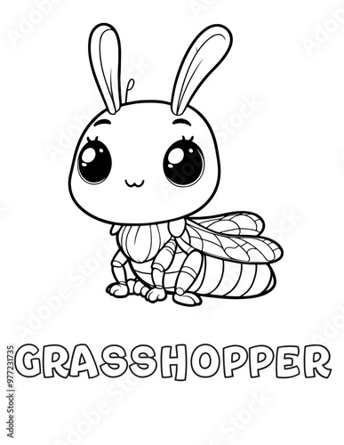Grasshopper Baby Animal Cartoon Coloring book with name