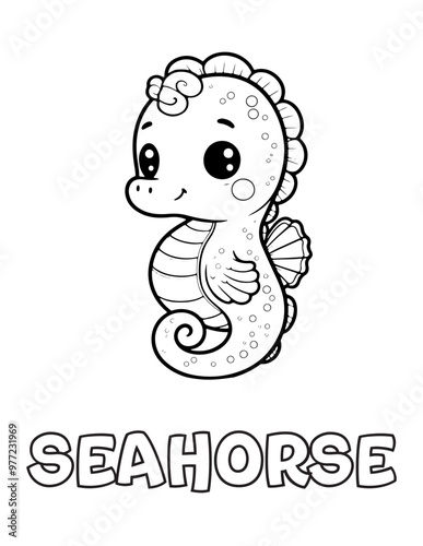 Seahorse Baby Animal Cartoon Coloring book with name