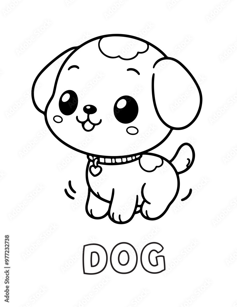 Fototapeta premium Dog Baby Animal Cartoon Coloring book with name
