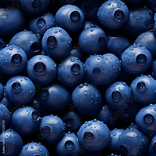 A Pile Of Blueberries With Water Drops, a high resolution AI illustration