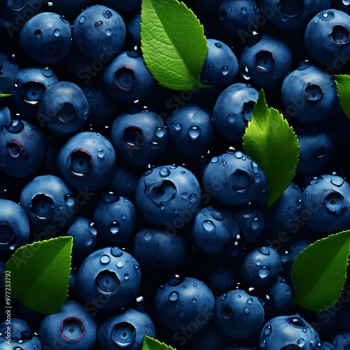 A Pile Of Blueberries With Green Leaves, a high resolution AI illustration