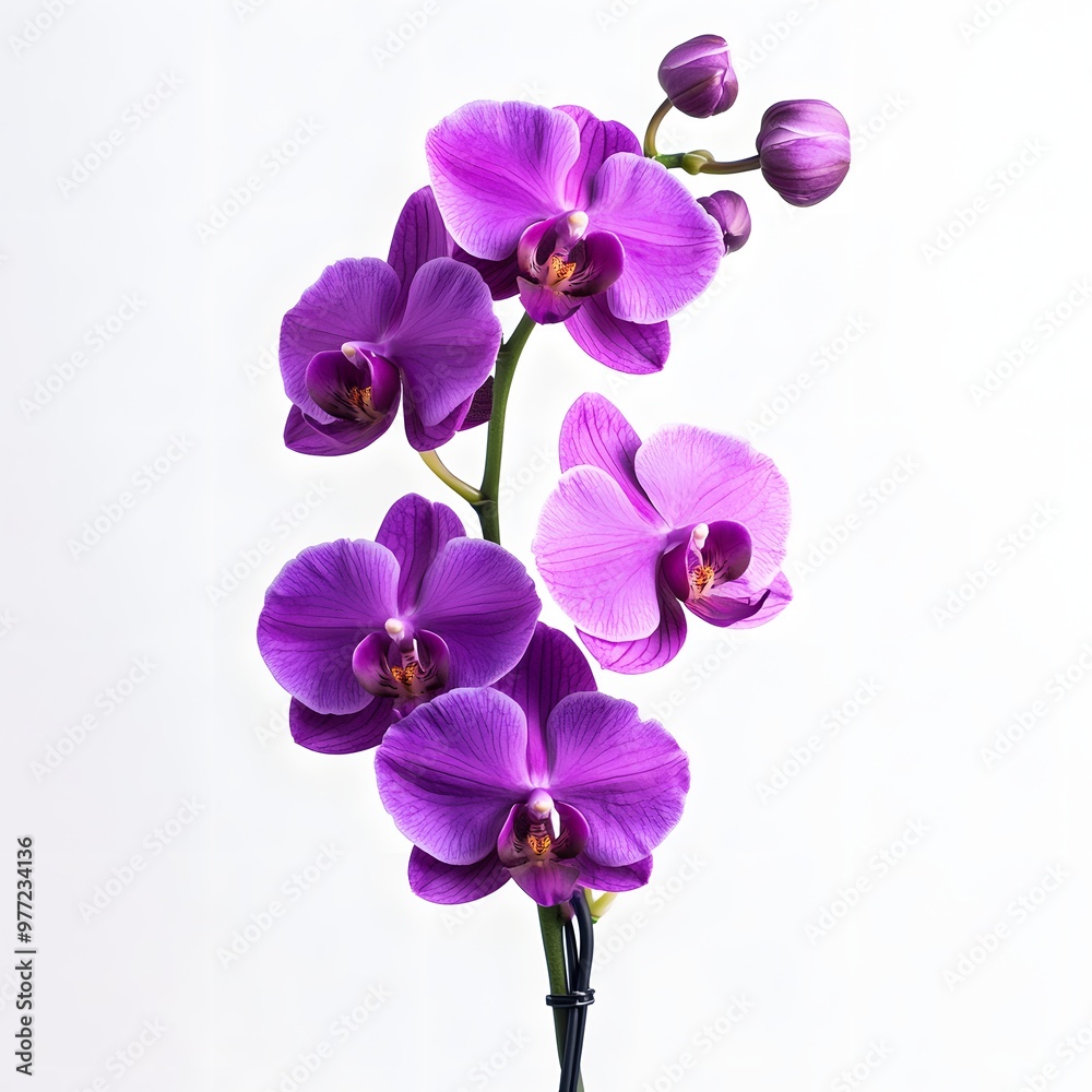 197. A vibrant purple orchid isolated on a soft white background 197. A vibrant purple orchid isolated on a soft white background