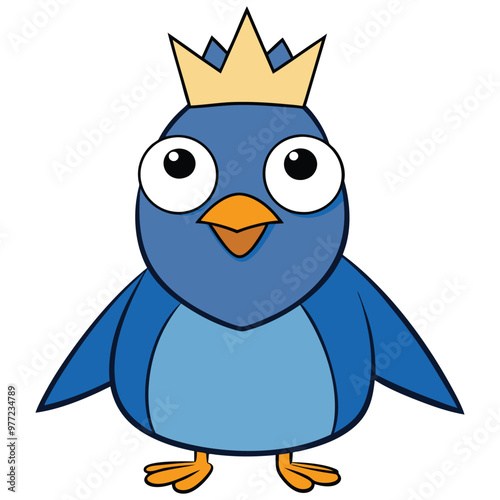 A cartoon drawing of a blue bird with a crown on it photo