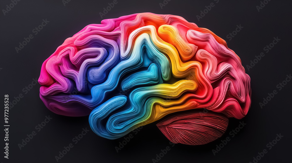 a human brain colored in vibrant rainbow hues, symbolizing creativity, diversity, and mental health a human brain colored in vibrant rainbow hues, symbolizing creativity, diversity, and mental health