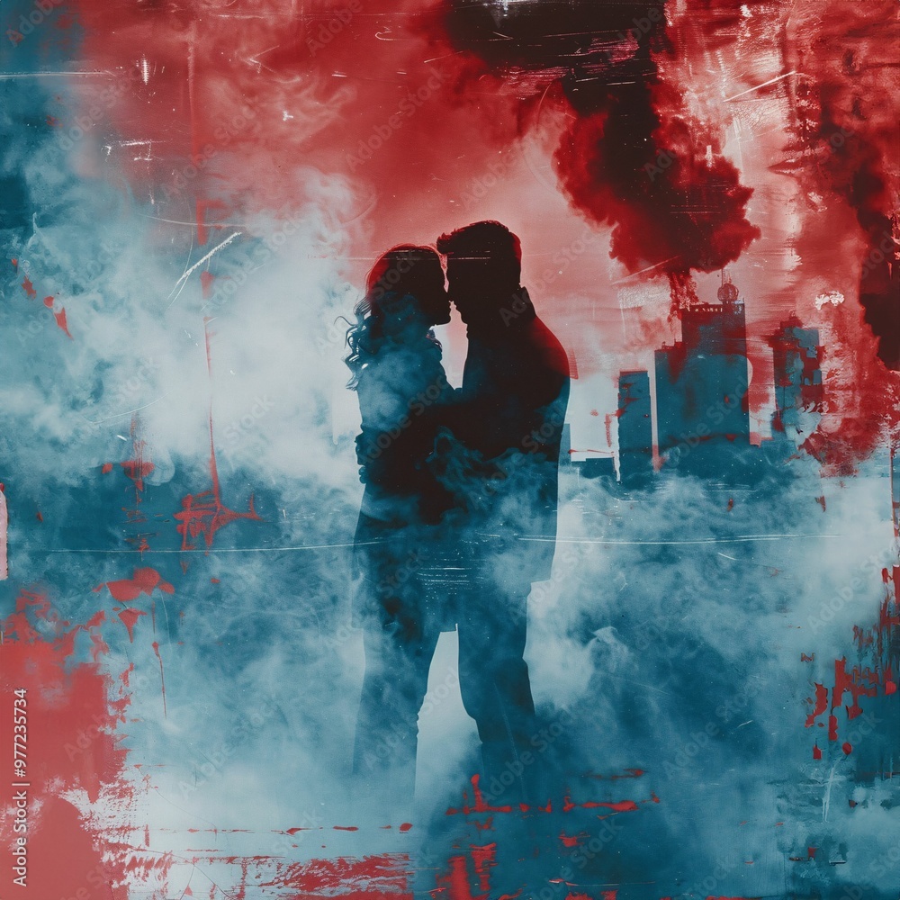 Obraz premium A Couple Kissing In Smoke, a high resolution AI illustration