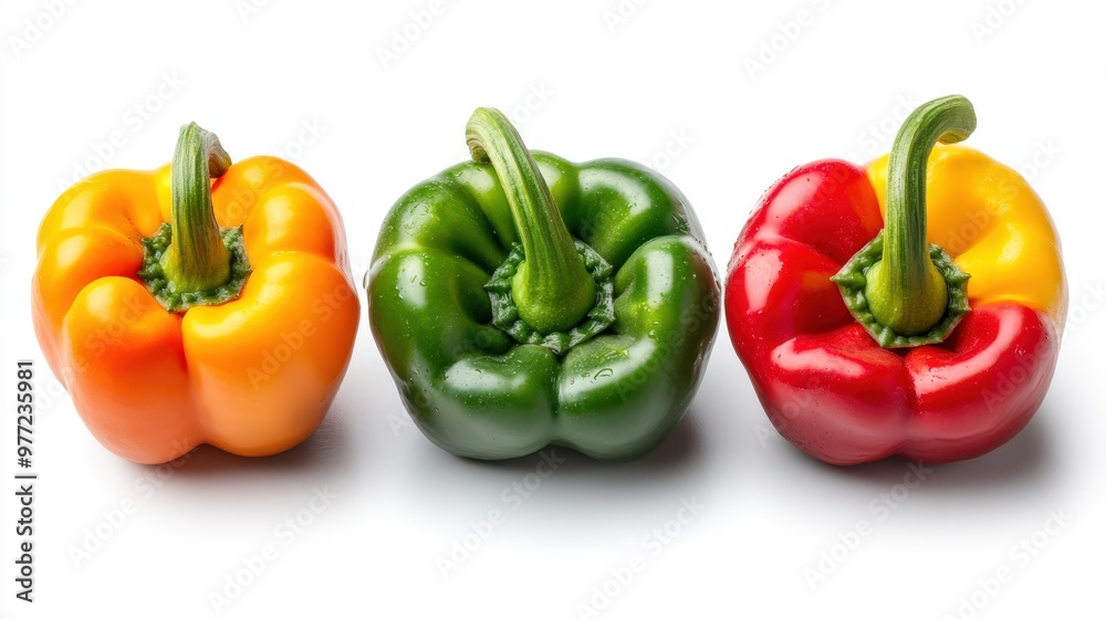 Fresh Colorful Bell Peppers Isolated on White Background Fresh Colorful Bell Peppers Isolated on White Background