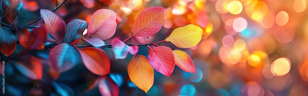 Vibrant Autumn Leaves in Orange and Blue Tones Watercolor Background Vibrant Autumn Leaves in Orange and Blue Tones Watercolor Background