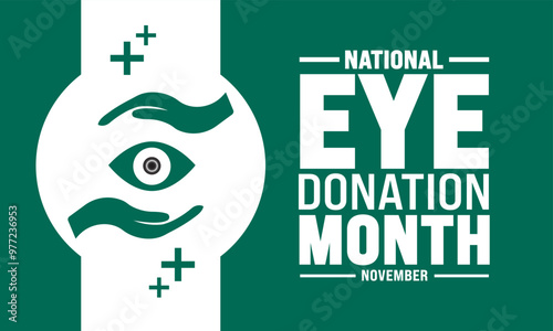 November is National eye donation Month.  Holiday concept. suitable for placard, background,Greeting Card, Poster design template with text inscription, standard Social Media Post Vector.