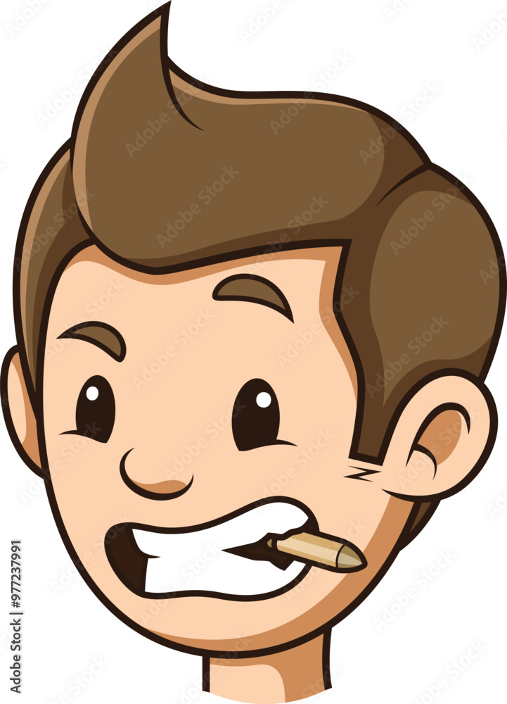 Cartoon biting the bullet popular saying vector illustration Cartoon biting the bullet popular saying vector illustration