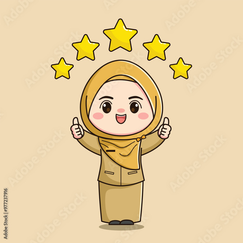 cute hijab teacher character with stars ver2 photo