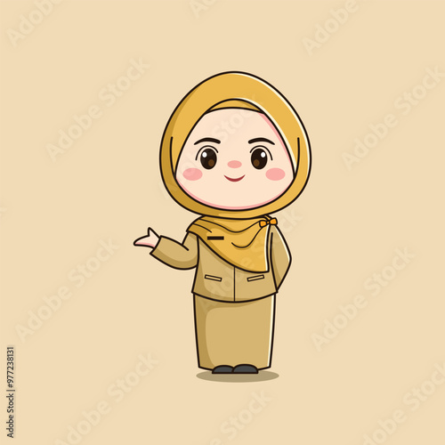 cute hijab teacher character with welcome hands ver2 photo