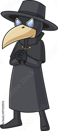 Cartoon creepy plague doctor vector illustration